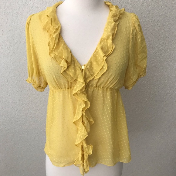 Anthropologie Tops - Anthropologie Odille Yellow Silk Swiss Dot Top 4